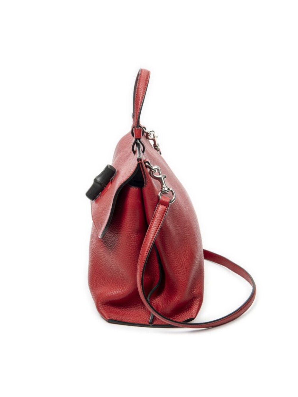 Gucci Midi Amfloral Bamboo Top Handle Red Gray Calfskin Leather - Picture 3 of 10